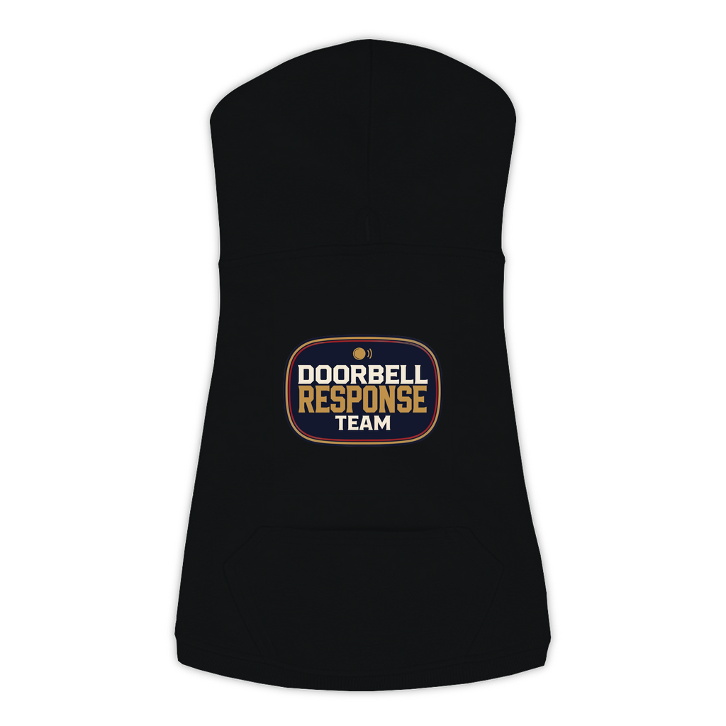 Doorbell Response Team dog hoodie in black, sizes L to 3XL