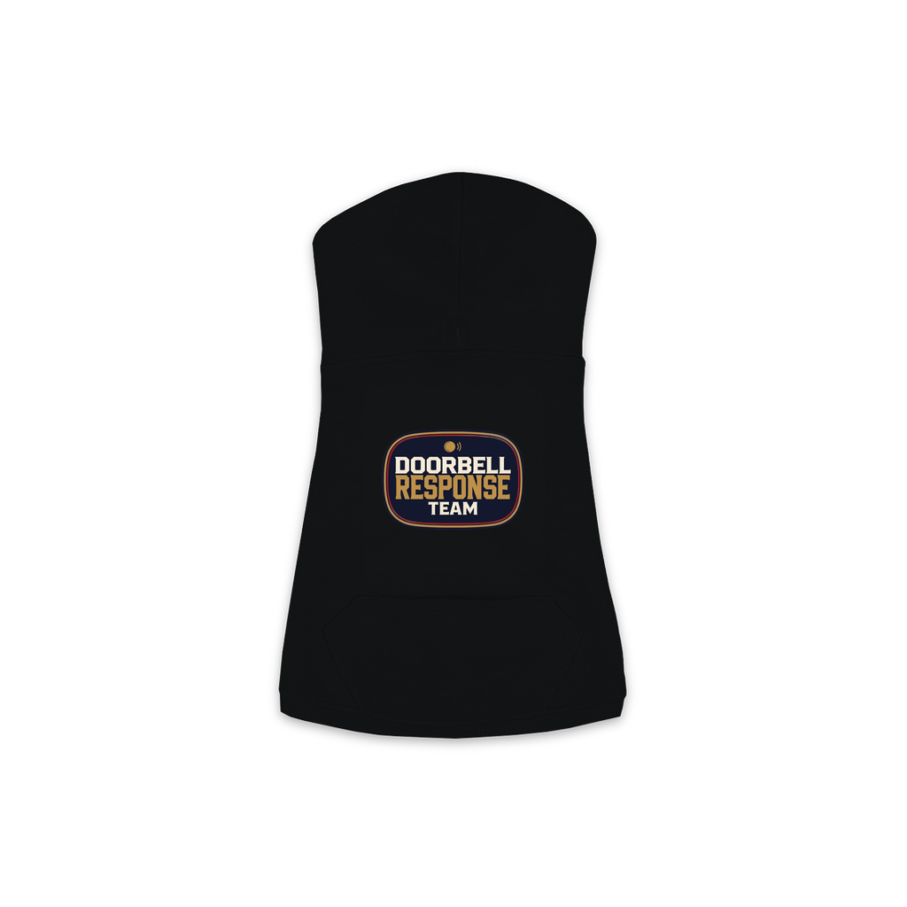 Doorbell Response Team dog hoodie in black, sizes XS to M