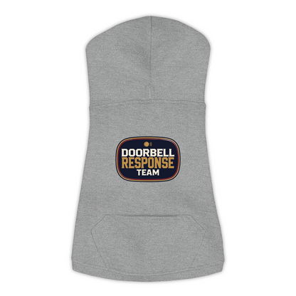 Doorbell Response Team dog hoodie in granite heather grey, sizes L to 3XL