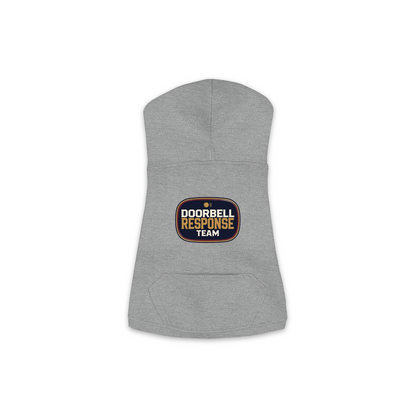 Doorbell Response Team dog hoodie in granite heather grey, sizes XS to M