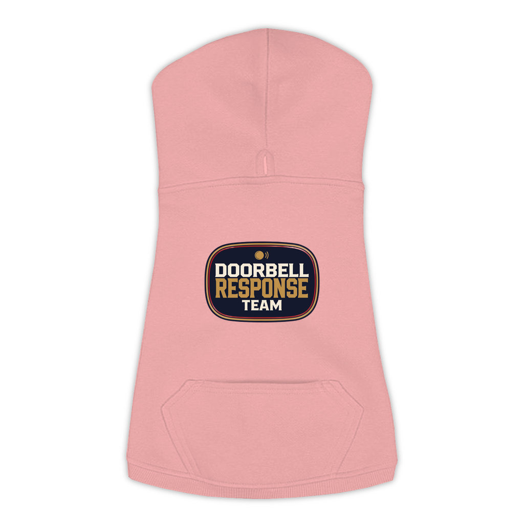 Doorbell Response Team dog hoodie in mauvelous pink, sizes L to 3XL
