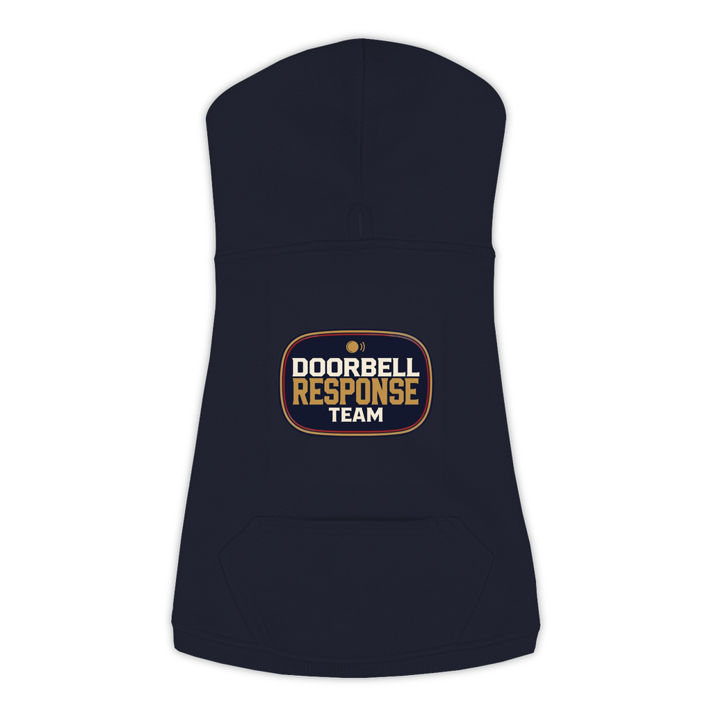 Doorbell Response Team dog hoodie in navy, sizes L to 3XL