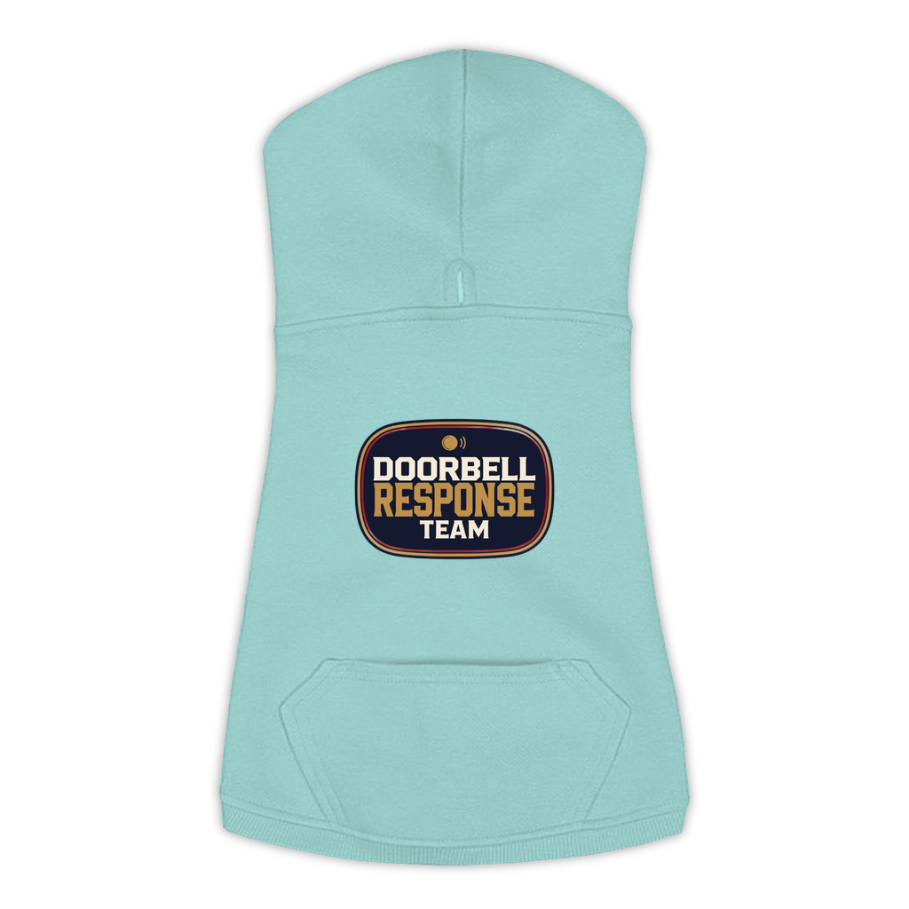 Doorbell Response Team dog hoodie in saltwater blue, sizes L to 3XL