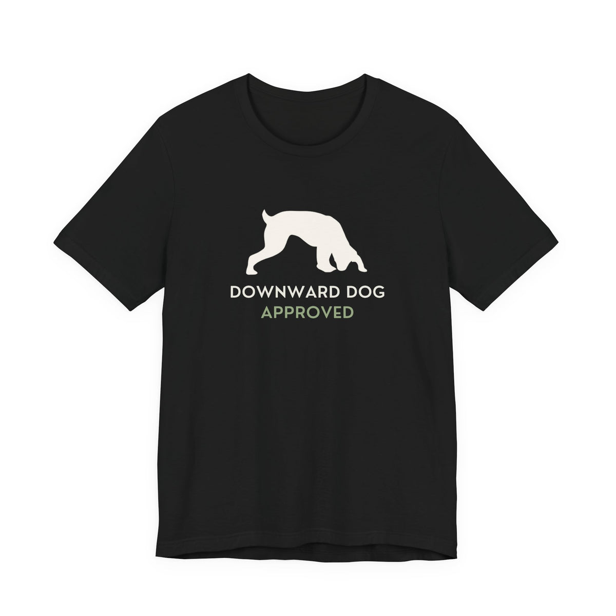 Downward Dog Approved yoga dog t-shirt close-up print detail