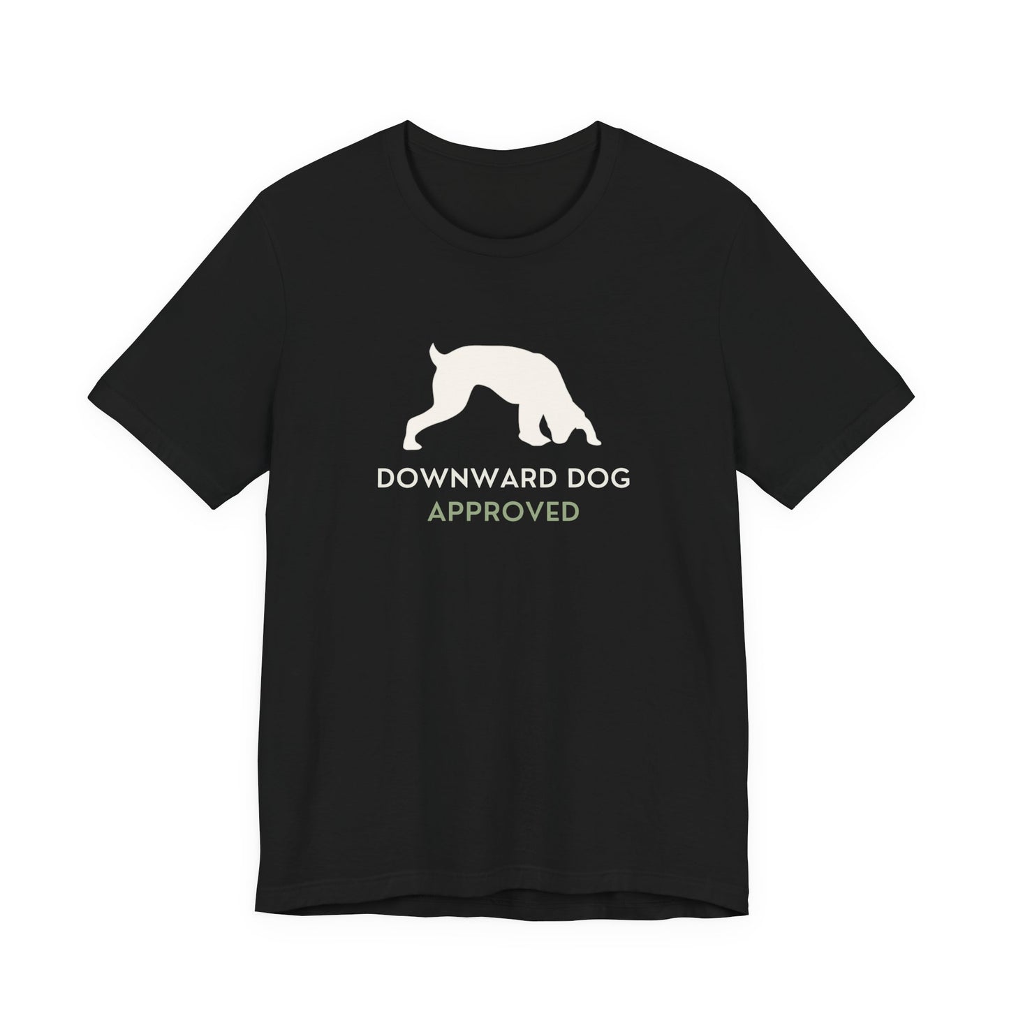 Downward Dog Approved yoga dog t-shirt close-up print detail