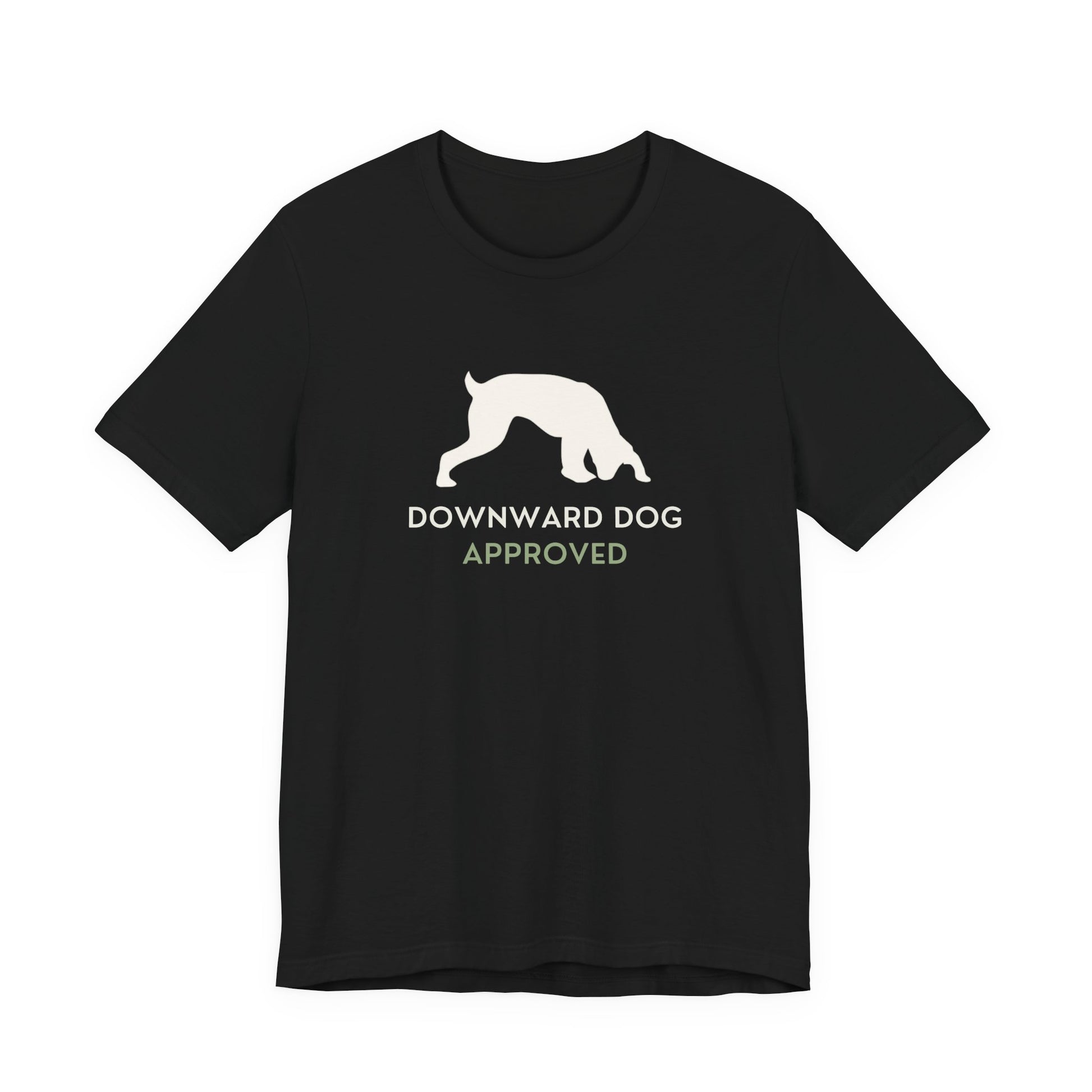 Downward Dog Approved yoga dog t-shirt close-up print detail