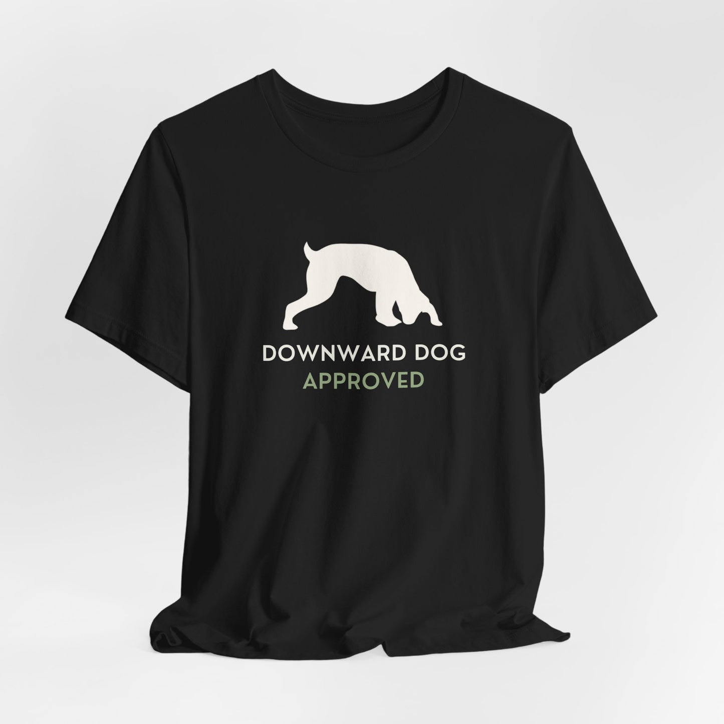 Downward Dog Approved yoga dog t-shirt fabric close-up