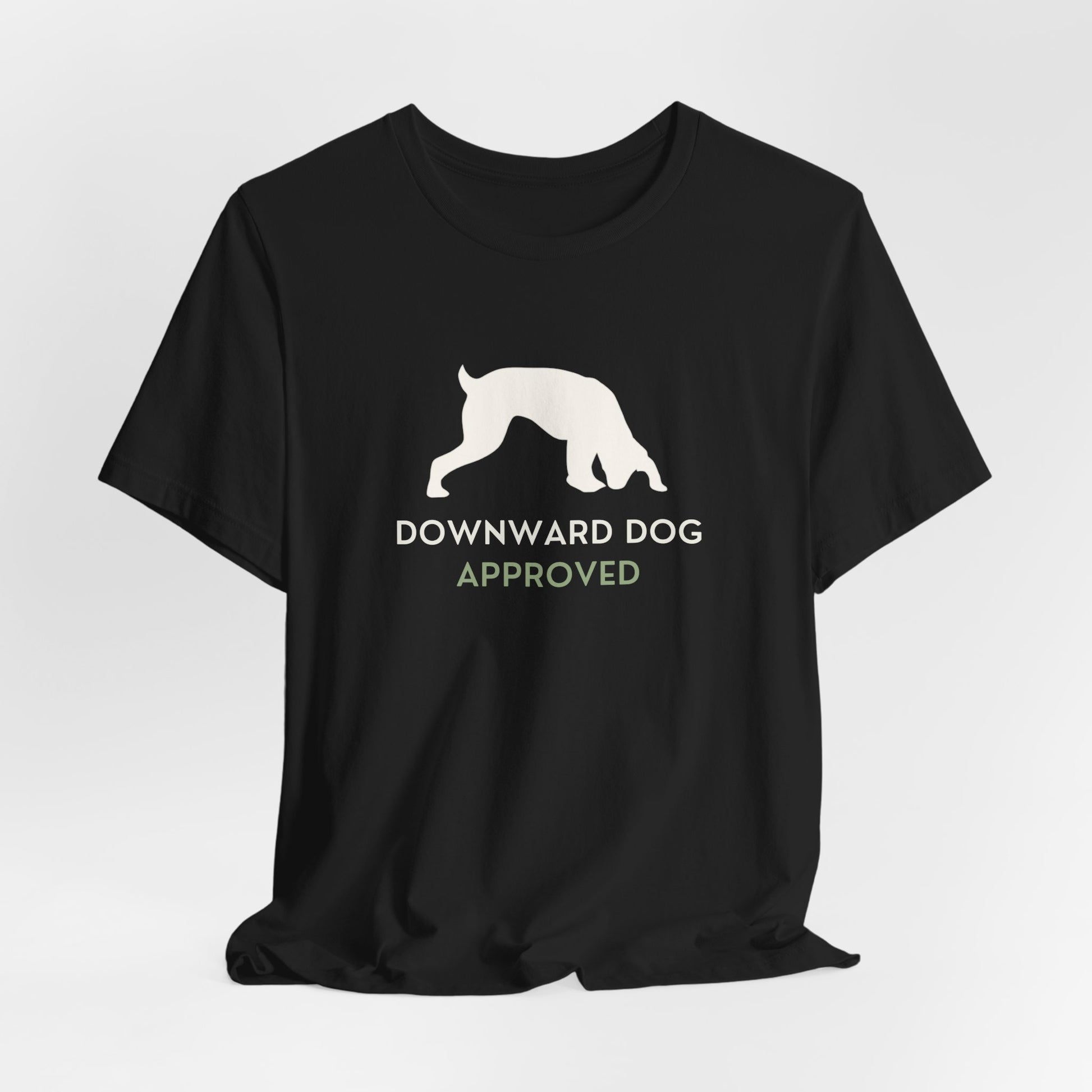 Downward Dog Approved yoga dog t-shirt fabric close-up