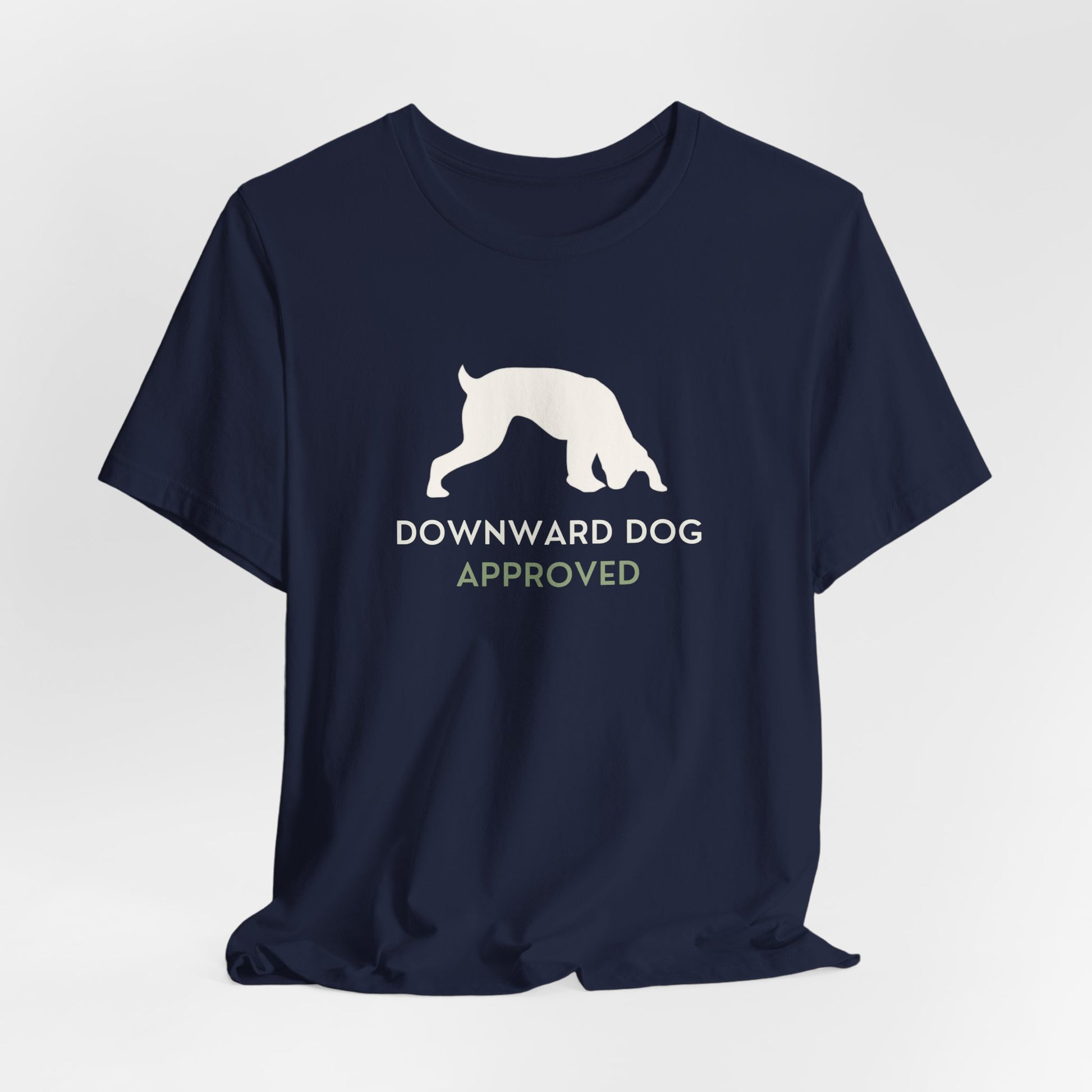 Downward Dog Approved yoga dog t-shirt full length back