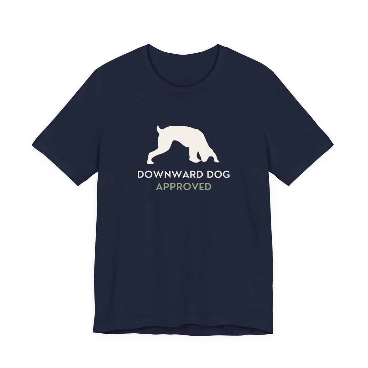 Downward Dog Approved yoga dog t-shirt worn by man side