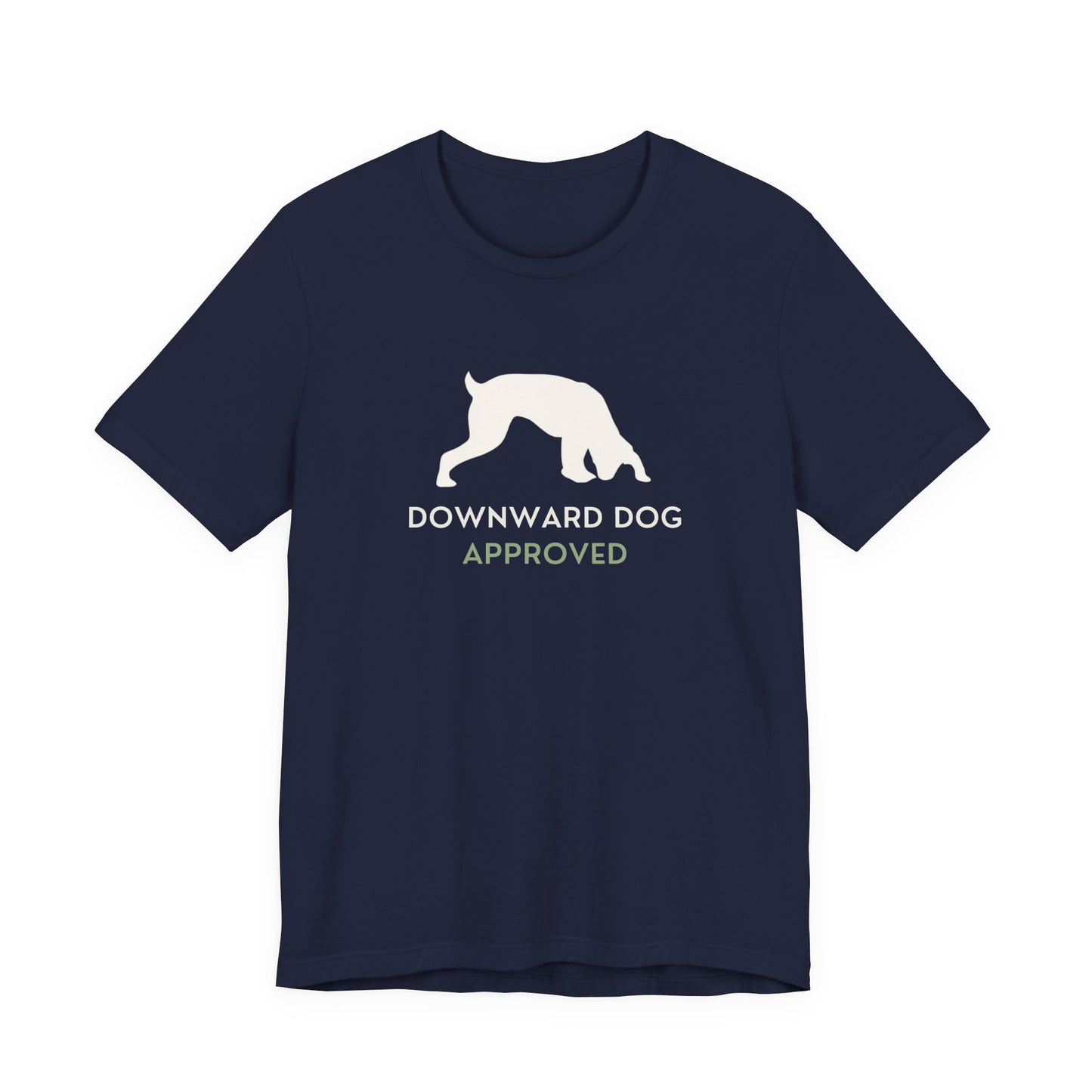 Downward Dog Approved yoga dog t-shirt worn by man side