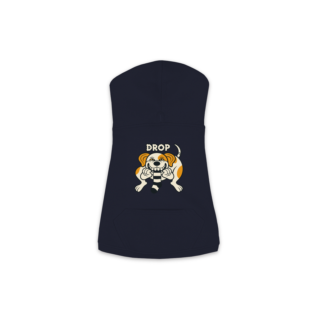 Drop Labrador dog hoodie in Navy, sizes XS-M
