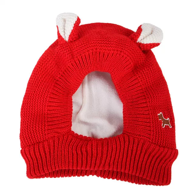 Ear Defending Dog Hat — knitted noise-reducing ear-cover hat for dogs, back view — SniffWaggleNWalk