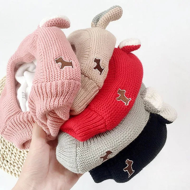 Ear Defending Dog Hat — knitted noise-reducing ear-cover hat for dogs, ear pocket detail — SniffWaggleNWalk