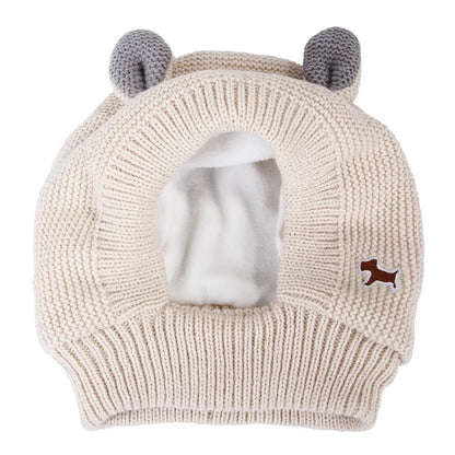 Ear Defending Dog Hat — knitted noise-reducing ear-cover hat for dogs, front view — SniffWaggleNWalk