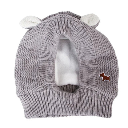 Ear Defending Dog Hat — knitted noise-reducing ear-cover hat for dogs, lifestyle outdoor shot — SniffWaggleNWalk