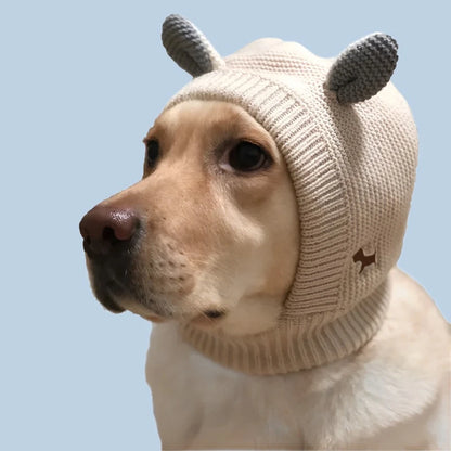 Ear Defending Dog Hat — knitted noise-reducing ear-cover hat for dogs, main view — SniffWaggleNWalk