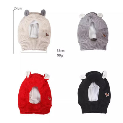 Ear Defending Dog Hat — knitted noise-reducing ear-cover hat for dogs, worn on dog — SniffWaggleNWalk