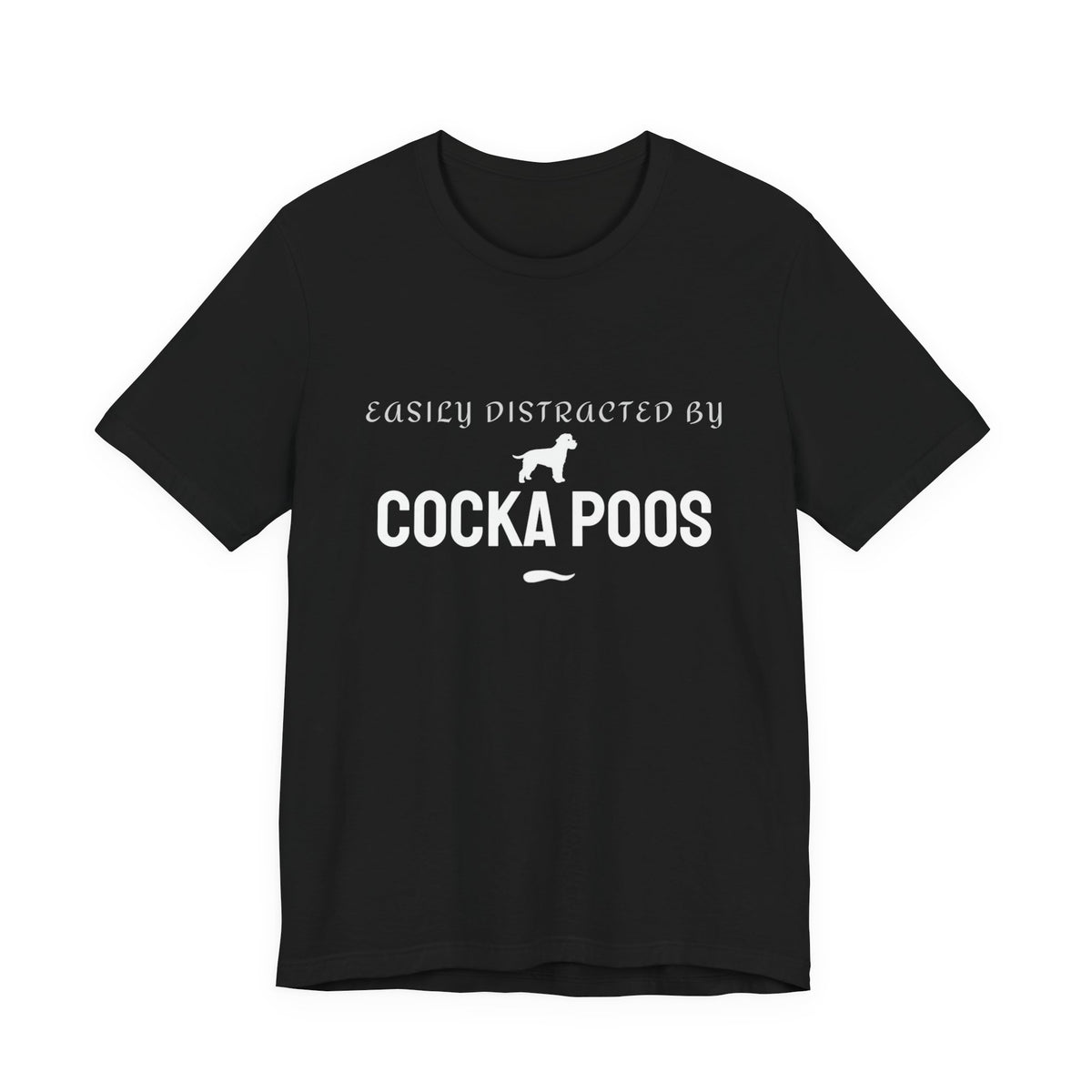 Easily Distracted by Cockapoos black t-shirt front view, funny dog t-shirt for cockapoo lovers