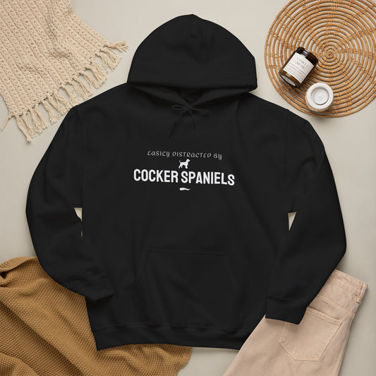 Easily Distracted by Cocker Spaniels funny hoodie in black
