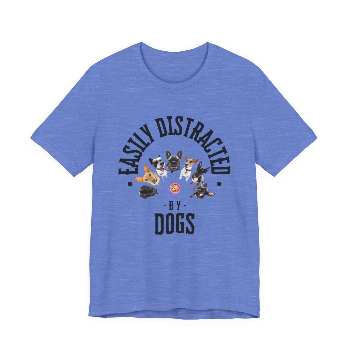 Easily Distracted by Dogs T-Shirt — Heather Columbia Blue — GOTS certified — SniffWaggleNWalk™