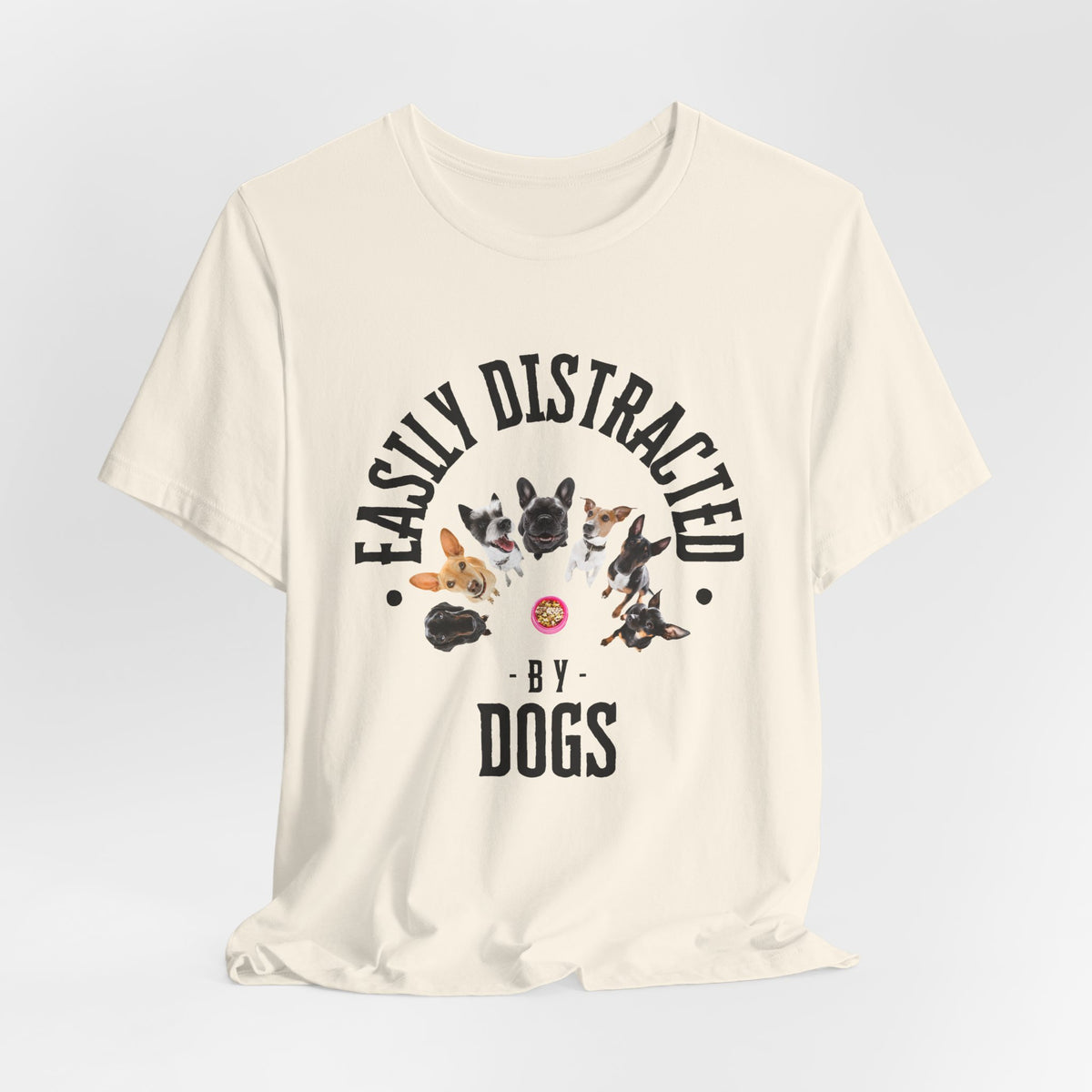 Easily Distracted by Dogs T-Shirt — Heather Columbia Blue — worn view — SniffWaggleNWalk™