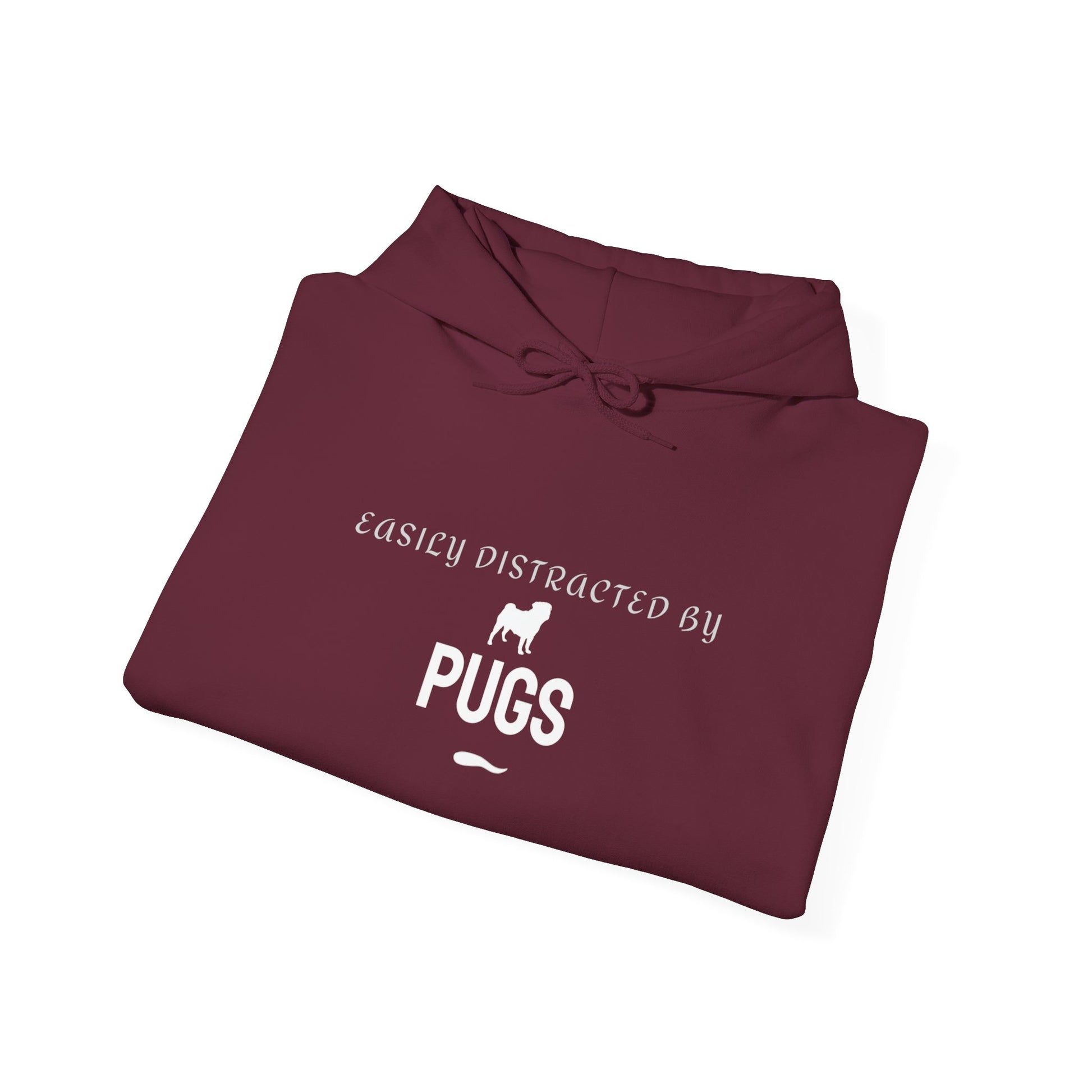 Easily Distracted by Pugs hoodie black flat lay