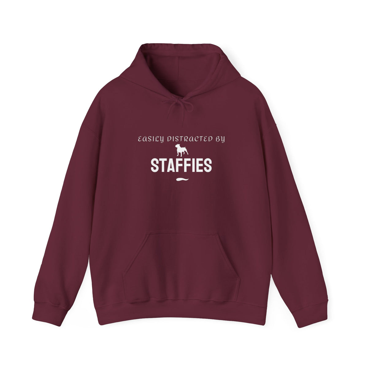 Easily Distracted by Staffies slogan hoodie maroon