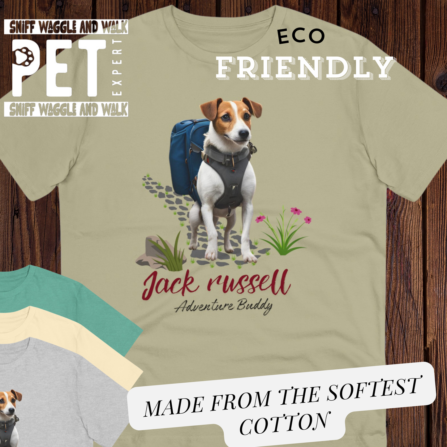 "JACK RUSSELL ADVENTURE BUDDY" Organic Creator T-shirt - Unisex by Sniffwaggleandwalk™