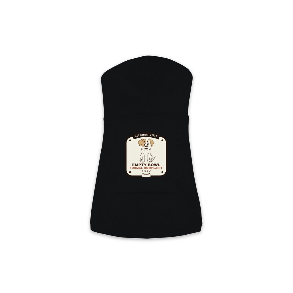 Empty Bowl dog hoodie in black, sizes XS to M