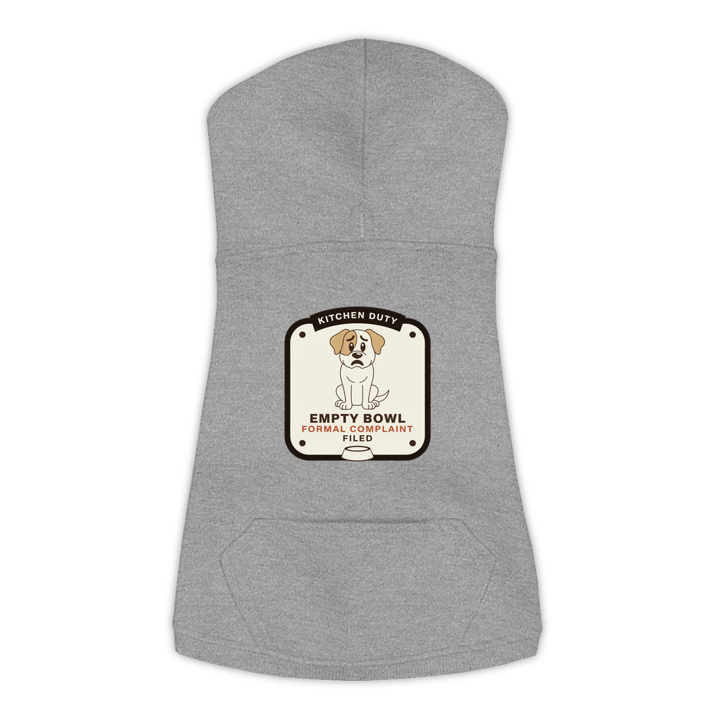 Empty Bowl dog hoodie in granite heather grey, sizes L to 3XL
