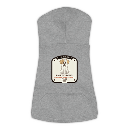 Empty Bowl dog hoodie in granite heather grey, sizes L to 3XL
