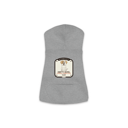 Empty Bowl dog hoodie in granite heather grey, sizes XS to M