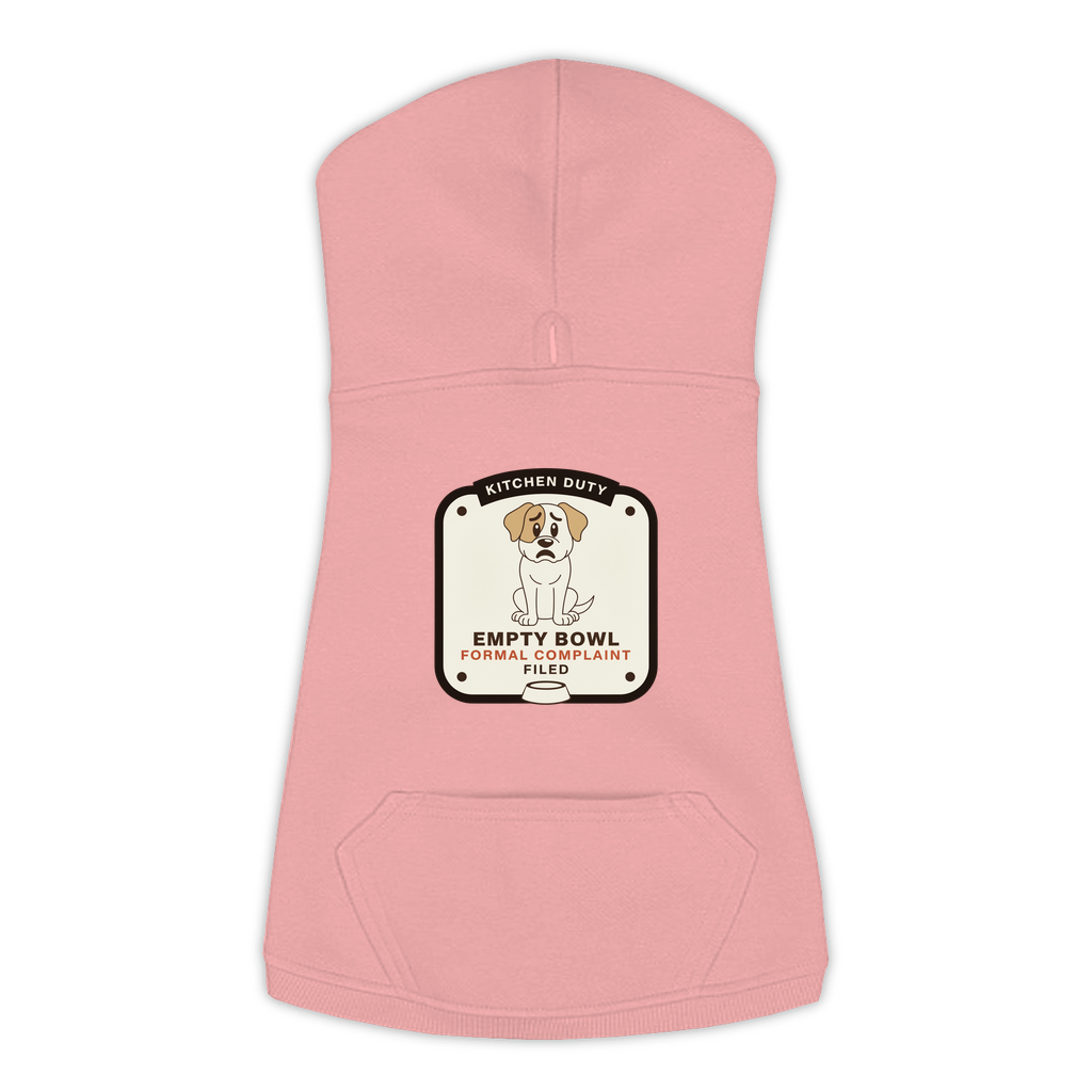 Empty Bowl dog hoodie in mauvelous pink, sizes L to 3XL