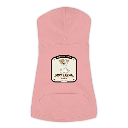 Empty Bowl dog hoodie in mauvelous pink, sizes L to 3XL