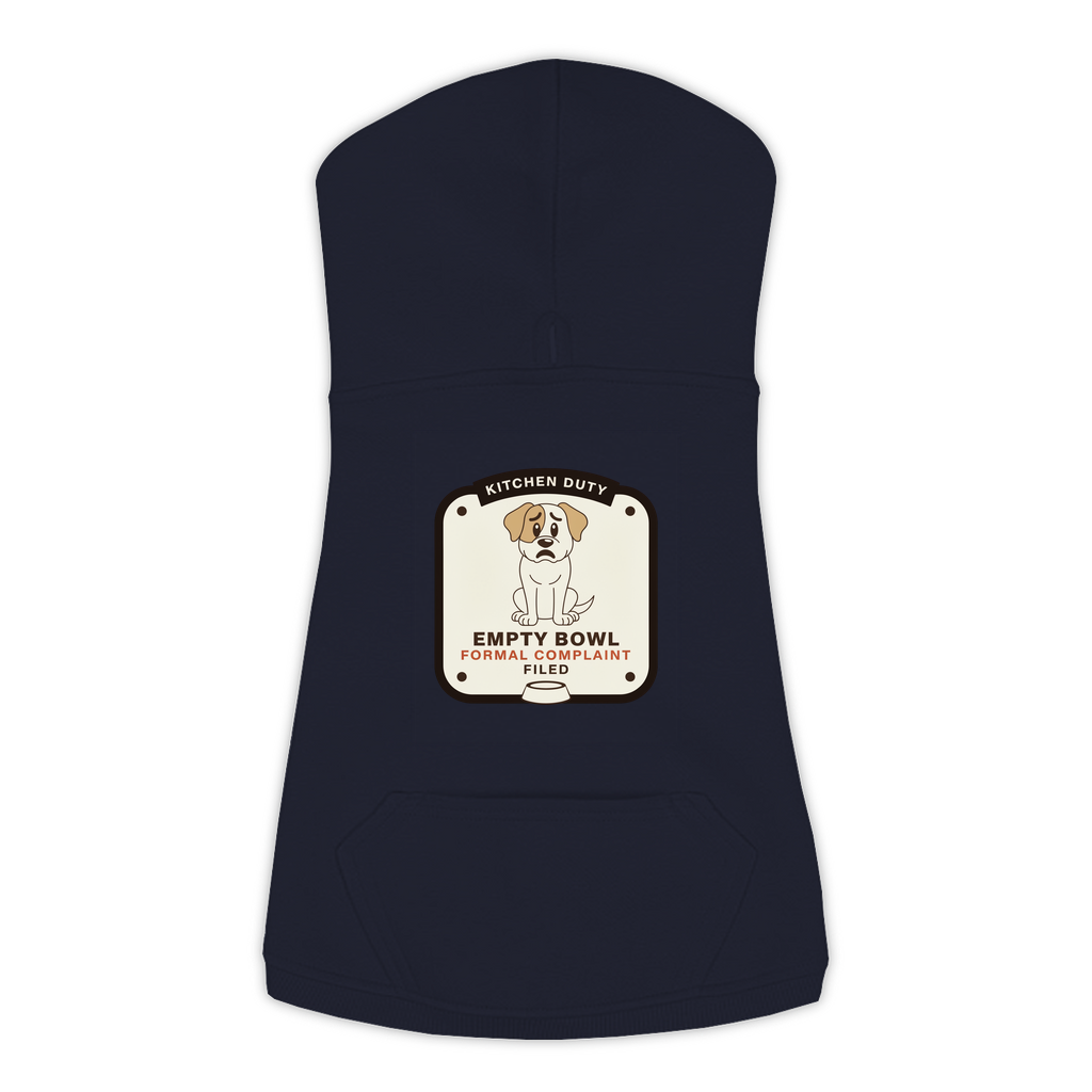 Empty Bowl dog hoodie in navy, sizes L to 3XL