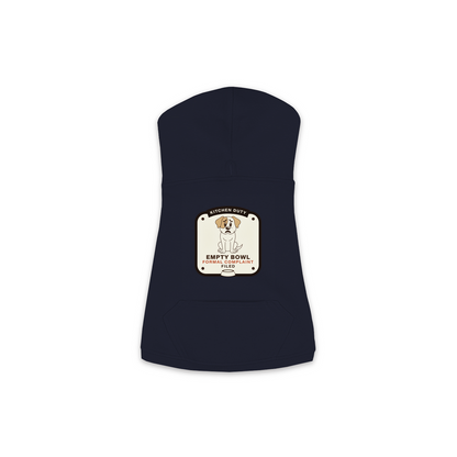 Empty Bowl dog hoodie in navy, sizes XS to M