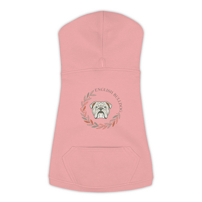 English Bulldog dog hoodie in Mauvelous — boho-inspired print on cosy fleece pullover, size L