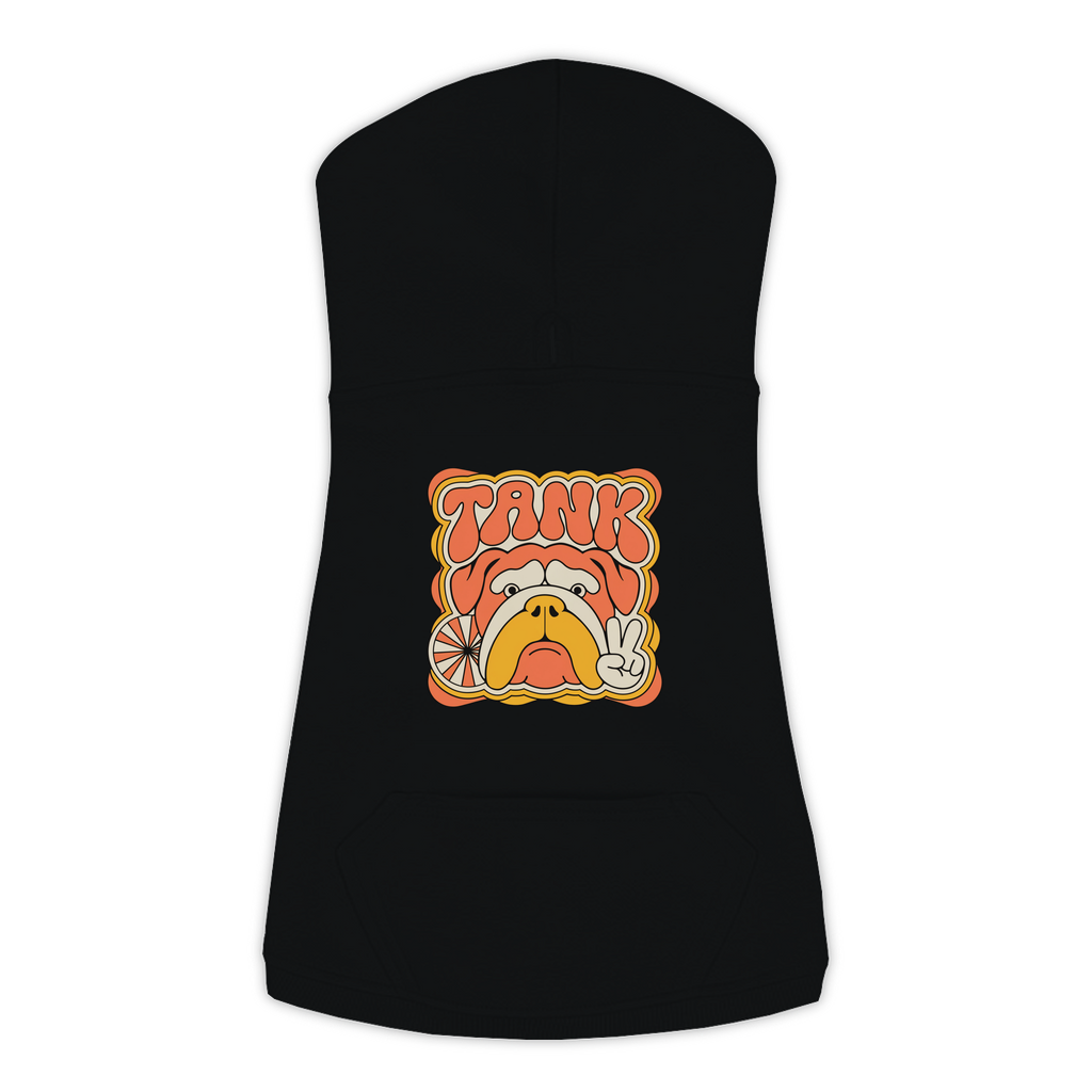 English Bulldog Groovy Retro Hoodie in Black - back view