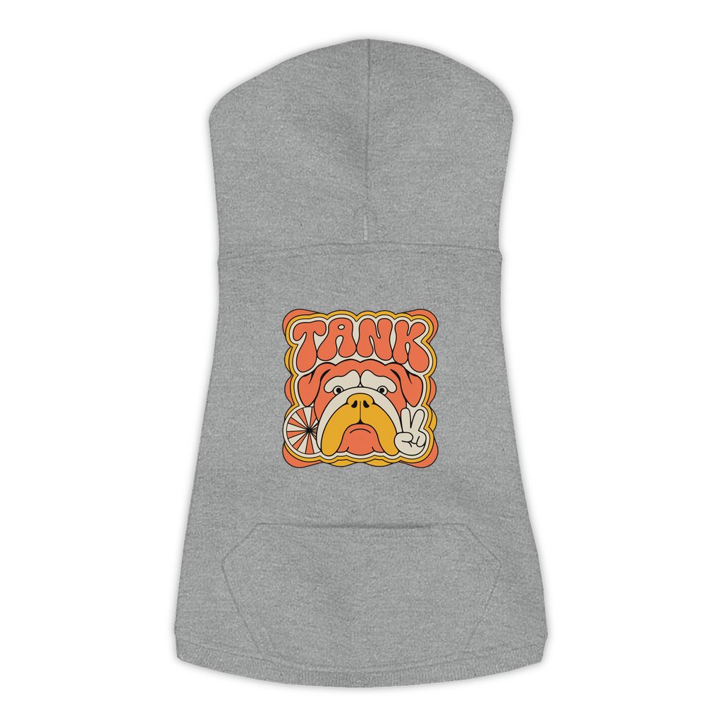 English Bulldog Groovy Retro Hoodie in Granite Heather - back view