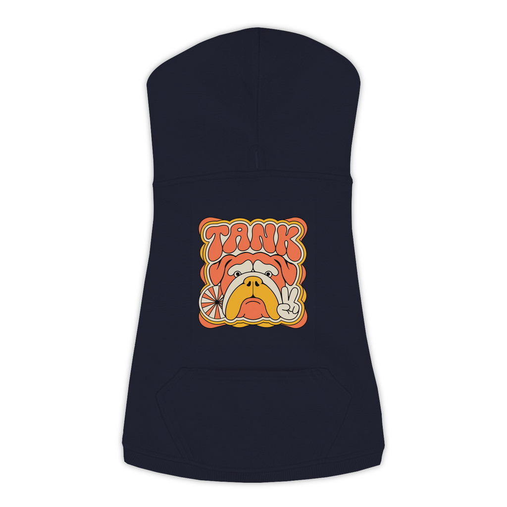English Bulldog Groovy Retro Hoodie in Navy - back view