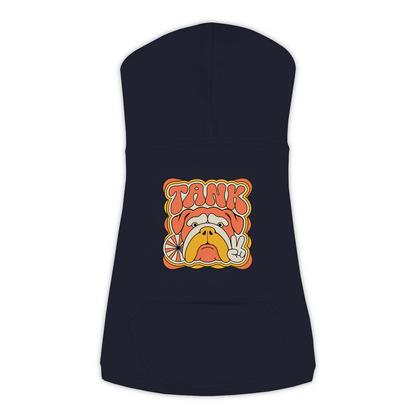 English Bulldog Groovy Retro Hoodie in Navy - back view