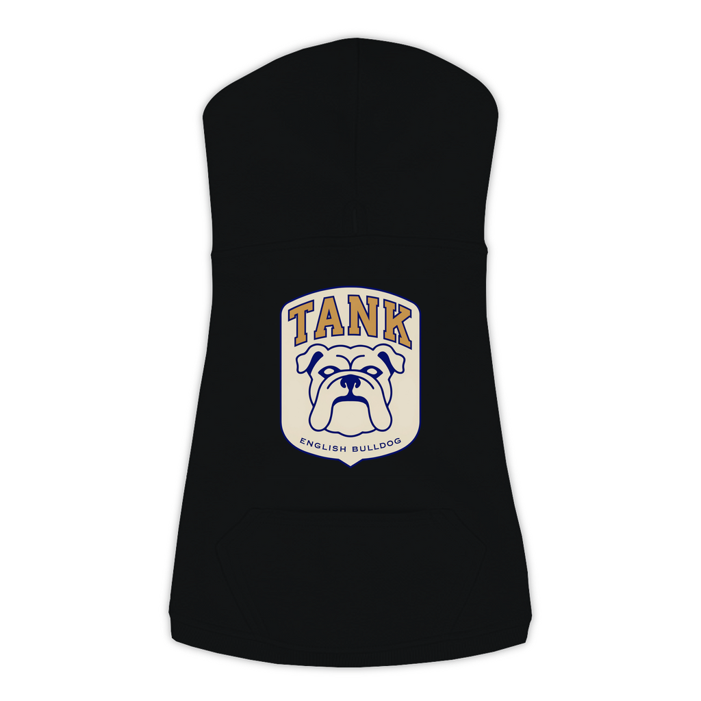 English Bulldog Hoodie — Tank Patch design in Black, view 1