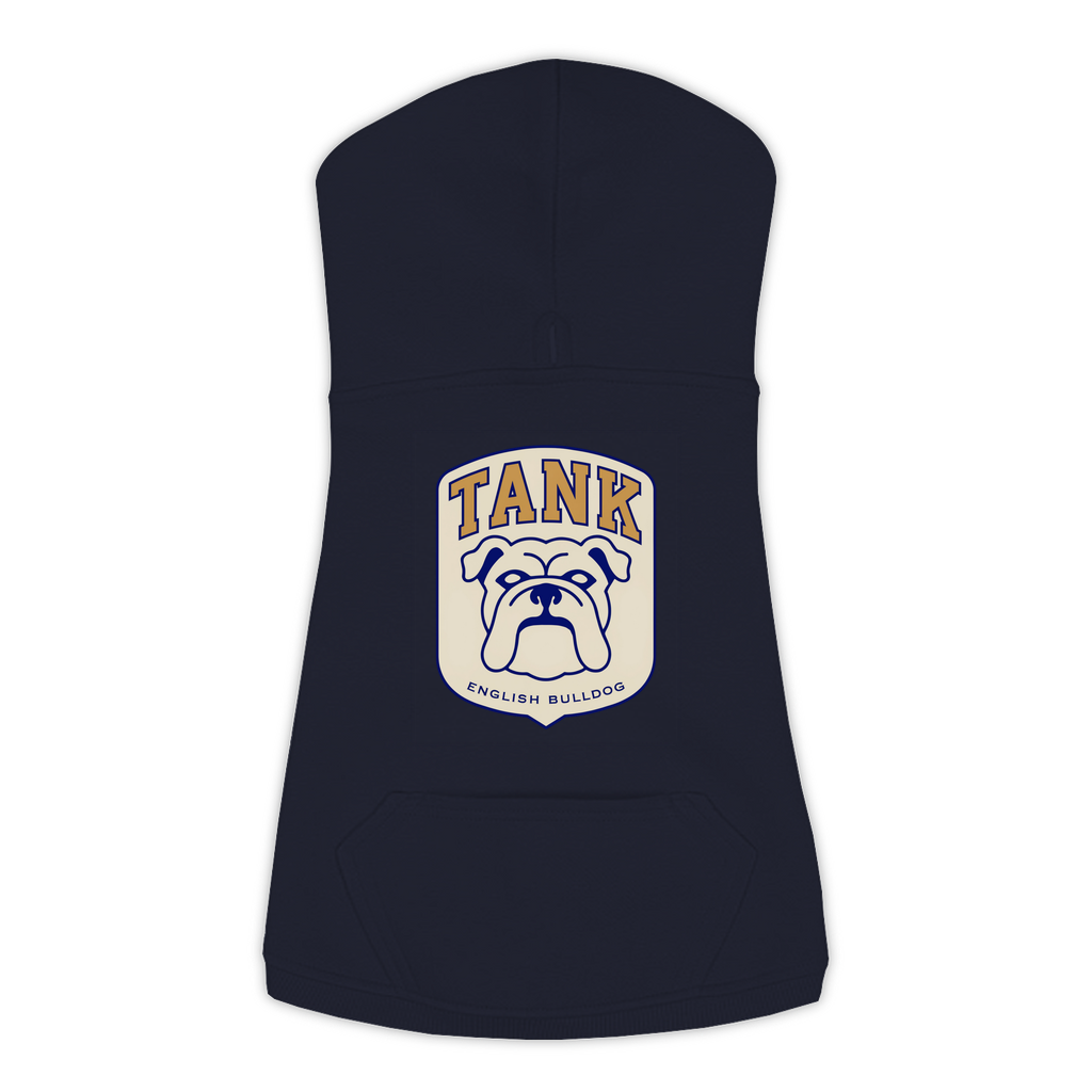 English Bulldog Hoodie — Tank Patch design in Navy, view 2