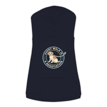 Every Walk Is A Negotiation Dog Hoodie in Navy