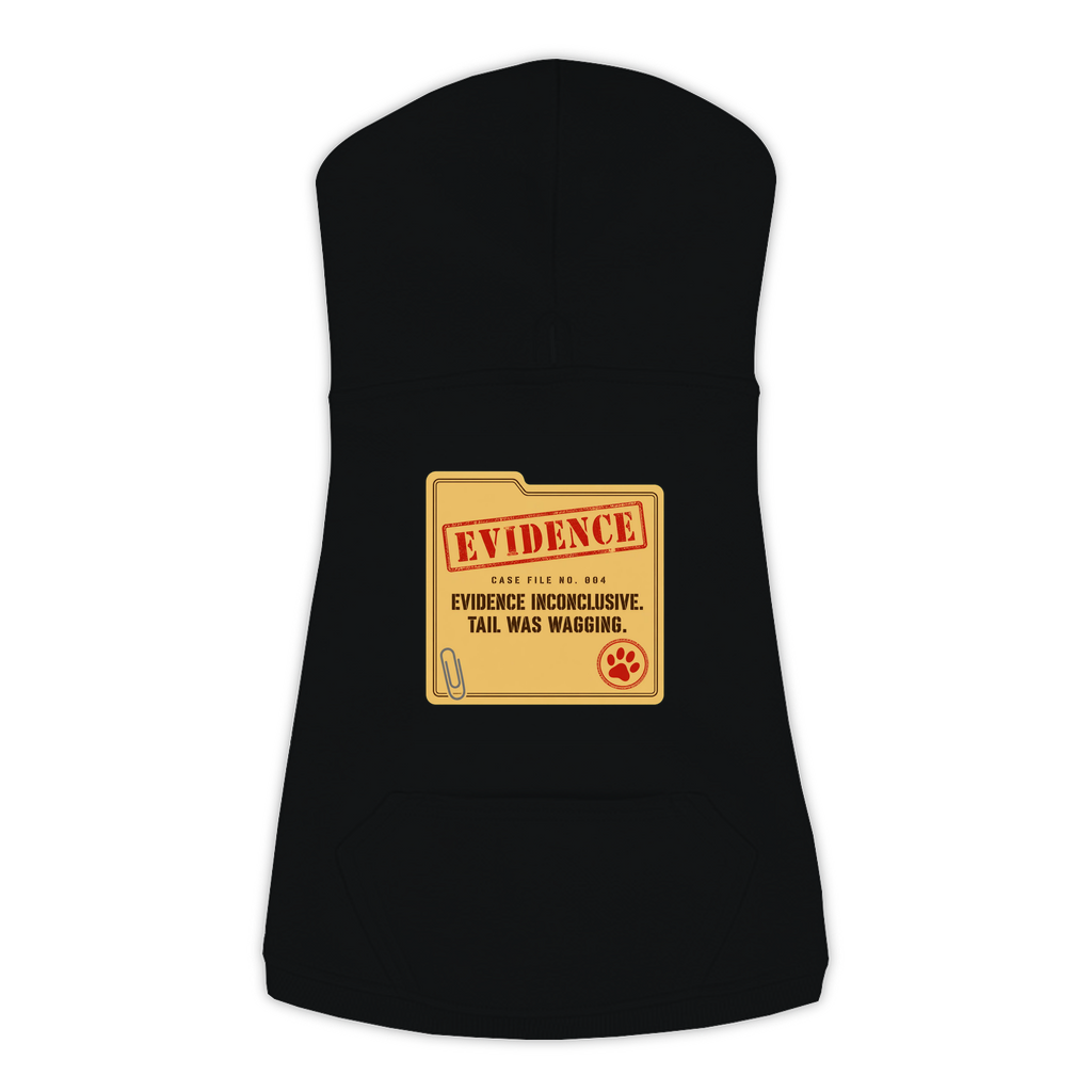 Evidence Inconclusive dog hoodie in black, sizes L to 3XL