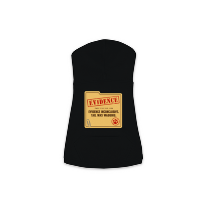 Evidence Inconclusive dog hoodie in black, sizes XS to M