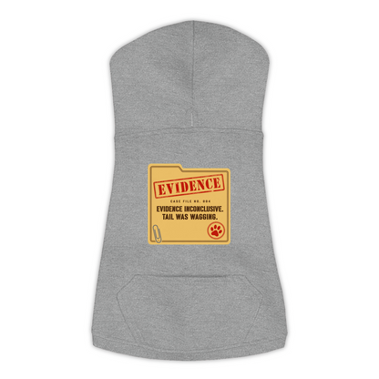 Evidence Inconclusive dog hoodie in granite heather grey, sizes L to 3XL