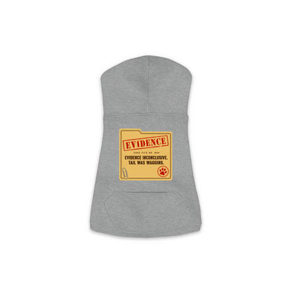 Evidence Inconclusive dog hoodie in granite heather grey, sizes XS to M