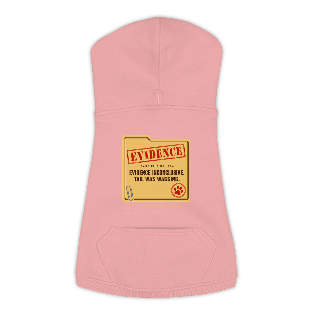 Evidence Inconclusive dog hoodie in mauvelous pink, sizes L to 3XL